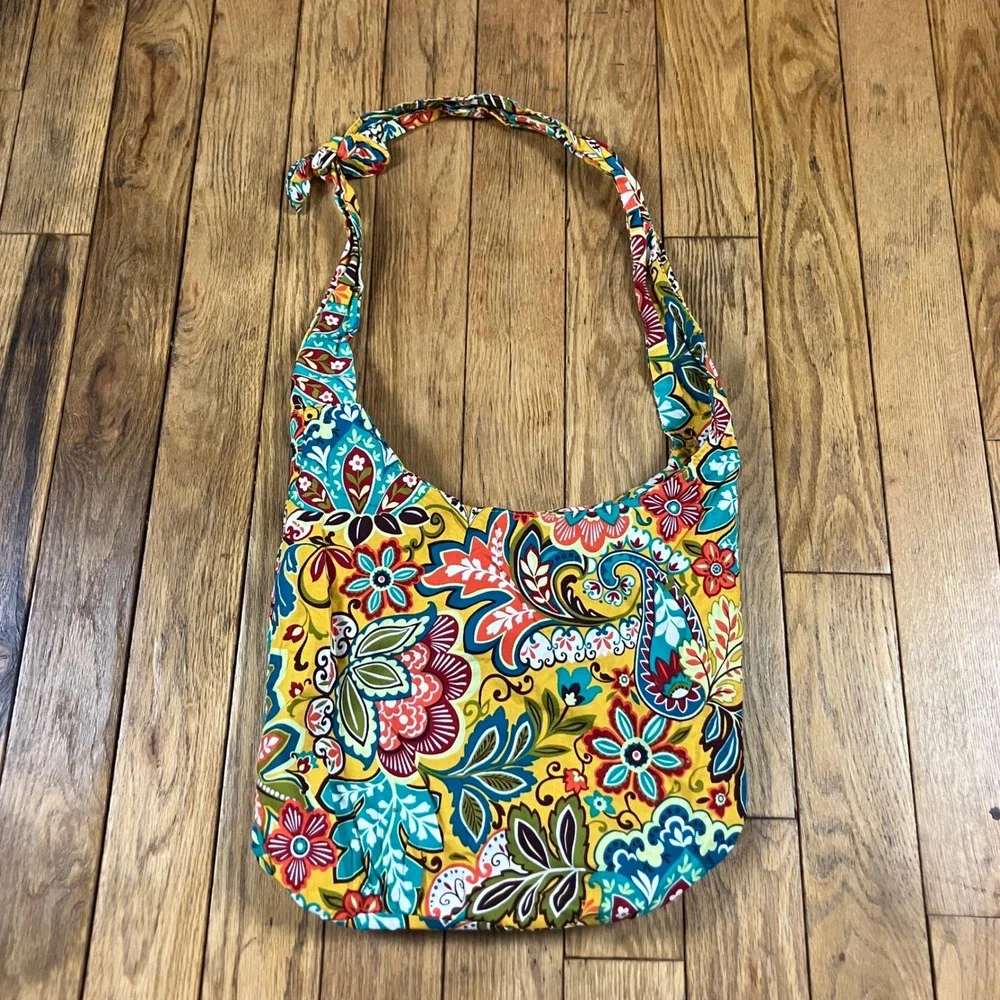 Floral‎ Paisley Hobo Bag Mustard Yellow Teal Boho Slouchy Shoulder Bag